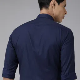 Arrow Men Navy Blue Slim Fit Self Design Formal Shirt image 5