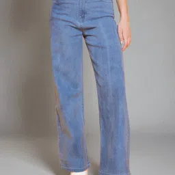 KATLINE Women Smart Straight Fit High-Rise Heavy Fade Stretchable Jeans-image-56