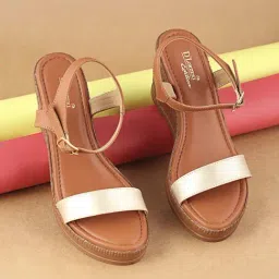 D'LORZERI Women's Tan Ankle Strap Wedges-picture-41