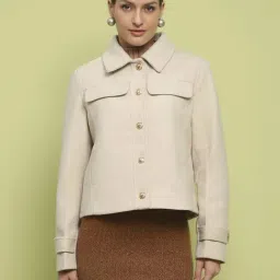 MADAME Off White Plain Short Coat-image-11