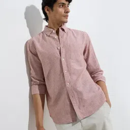 WES Casuals by Westside Coral Striped Relaxed-Fit Linen-Blend Shirt-picture-35