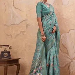 TIRA Floral Zari Poly Crepe Saree image 2