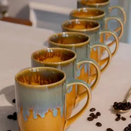 ARAVALII Mustard & Grey Crafted Ceramics Printed Ceramic Glossy Mugs Set of Cups and Mugs image 5