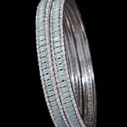 SGA FASHION Set Of 2 Silver-Plated American Diamond Studded Bangles image 2