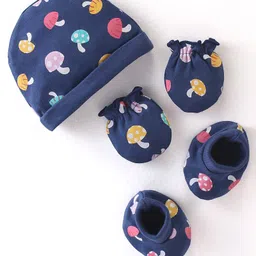 Babyhug 100% Cotton Cap Mittens And Booties With Mushroom Print Navy Blue - Diameter 9.5 cm-image-35