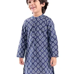 Babyhug 100% Cotton Woven Full Sleeves Kurta with Floral Print- Indigo-picture-17