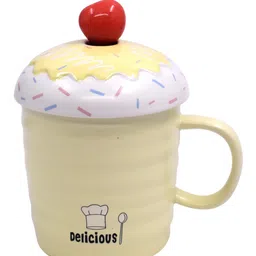 Kookee Fancy Ceramic Coffee or Tea Mug with Lid and Handle with Spoon (HY-1095-A)-image-38