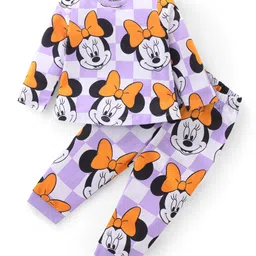 Babyhug Disney Single Jersey Full Sleeves Night Suit With Minnie Mouse Graphics - White & Purple-picture-16
