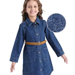 Hola Bonita Cotton Woven Full Sleeves Solid Shirt Dresswith Collar - Blue-picture-20