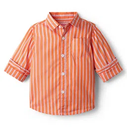 Babyhug Cotton Woven Full Sleeves Striped Shirt - White & Orange-picture-37