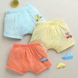 BUMZEE Cotton Knit Pack Of 3 Teddy In Vehicle Printed Trunks - Sky Blue & Yellow-picture-12