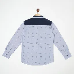 CRIMSOUNE CLUB Full Sleeves Nautical Theme Printed & Striped Shirt - Blue image 3