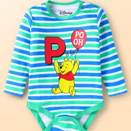 Babyhug Disney Interlock Knit Full Sleeves Onesies with Winnie the Stripes & Pooh Graphics Pack of 3 - White & Blue image 2