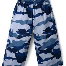 CrayonFlakes Rayon Camouflage Printed Belted Palazzo - Blue image 3