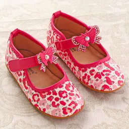 Cute Walk by Babyhug Ballerinas with Velcro Closure Heart Print & Bow Applique - Pink image 2