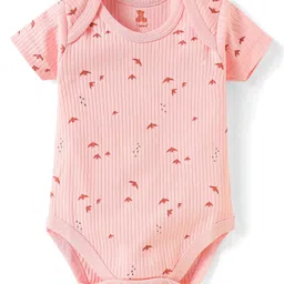 I Bears Interlock Knit Half Sleeves Onesies With Bird Print Pack of 3 - Peach Grey & Light Blue image 2