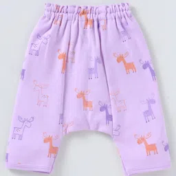 Simply Single Jersey Knit Full Length Diaper Leggings With Animals Print Pack Of 3 - Pink Lavender & Cream image 3