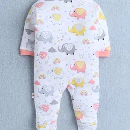 BUMZEE Cotton Knit Full Sleeves Footed Sleep Suits with Elephant Print & Stripes Pack of 3 - Pink & White image 3