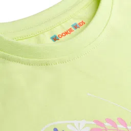 kookie kids india Kookie Kids Single Jersey Knit Half Sleeves T-Shirt with Floral & Butterfly Print - Limegreen image 3