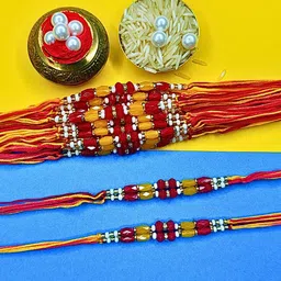 MANSIYAORANGE Set Of 12 AD Stones Studded & Beaded Cotton Thread Rakhi-picture-53