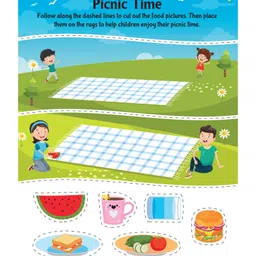 Tasty Foods Scissors Skills Activity Book for Kids Age 4 - 7 years With Child- Safe Scissors, Games and Mask by Dreamland Publications image 4