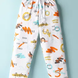 Doreme Single Jersey Knit Full Sleeves Co-ords Night Suit with Beach Theme Print - White image 4