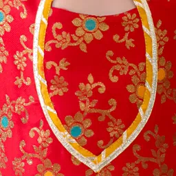 KID1 Brocade Woven Half Sleeves Floral Foil Printed Gota Lace Embellished Dhoti Kurti With Dupatta Set - Red image 5