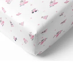The White Cradle Pink & White Cartoon Characters 120 TC Cotton Fitted Crib Bedsheet-picture-15