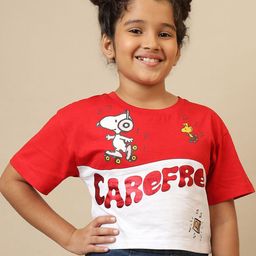 Kids Ville Girls Peanuts Graphic Printed Round Neck Cotton Boxy T-shirt-picture-0