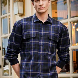 HERE&NOW Men Spread Collar Tartan Checked Casual Shirt-picture-27