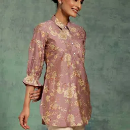 Libas Purple Printed A Line Short Kurti image 2