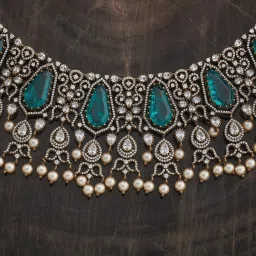 Kushal's Fashion Jewellery Green Polished Zircon Necklace & Earring Set image 2