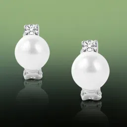 Peora Silver-Plated Pearl Studded Stud Earrings-image-3