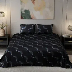 Stoa Paris Noir Collection Teal Polyester Printed 300 TC Super King Bedsheet with 4 Pillow Covers-image-96
