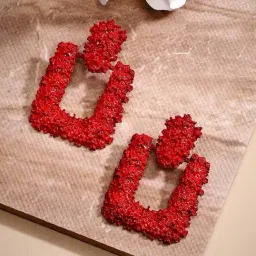 Sohi Women's Heavy Textured Drop Earrings  Red-image-7