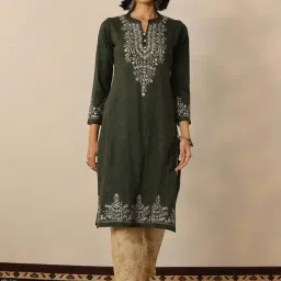 Libas Olive Straight Fit Embroidered Kurta-picture-31