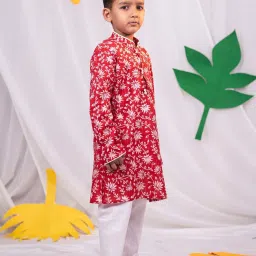 VASTRAMAY Boys Red & White Floral Full Sleeves Kurta Sets image 2