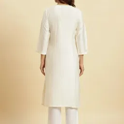 W White Embroidered Straight Kurta image 2