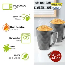 Urban Chef Grey & Brown Ceramic Microwave Safe Coffee Mug (0.225 L) - Set of 4 image 2