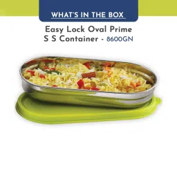 Magnus Easy Lock Oval Green Stainless Steel Container with Leakproof Lid 450 ml image 2