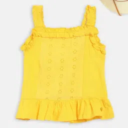 Blue Giraffe Kids Yellow Cotton Embroidered Top-image-36