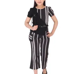 Cutecumber Kids Black Striped Jumpsuit with Sling Bag-image-65