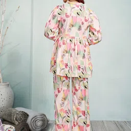 Snowdrip Floral Printed Tie-Up Neck Tunic With Trousers image 5