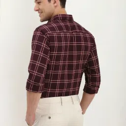 Allen Solly Maroon Cotton Slim Fit Checks Shirt image 2