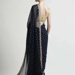 Jaipur Kurti Navy Embroidered Saree With Unstitched Blouse image 2