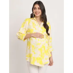 Angloindu Yellow Printed Maternity Wrap Top image 1