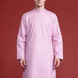 MANQ Men Striped Pure Cotton Kurta with Pyjamas image 1
