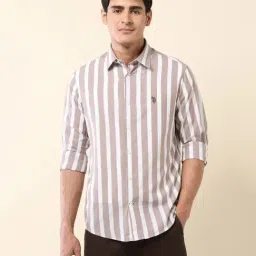 U.S. Polo Assn. Brown & White Cotton Regular Fit Striped Shirt-picture-24