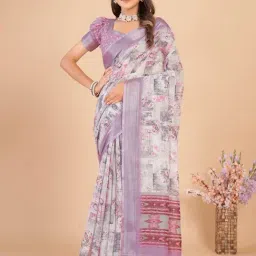 Saree Mall White Printed Sarees With Unstitched Blouse-picture-12