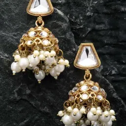 Zeneme Gold Plated White Dome Shaped Jhumki Earrings-picture-29